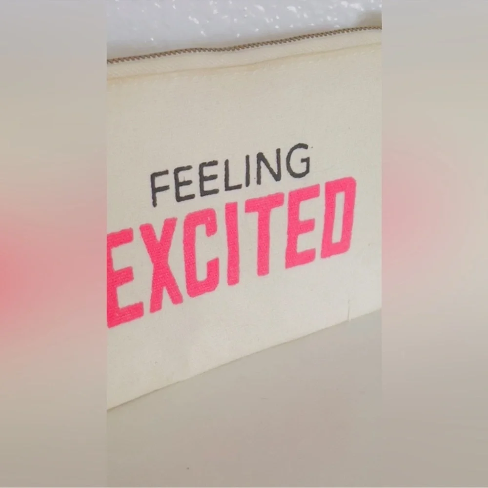 CUPCAKES & CARTWHEELS “Feeling Excited” Canvas Zipper Cosmetics Makeup Bag